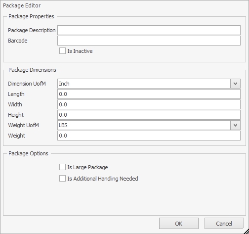 ShipCenter Package Editor Window